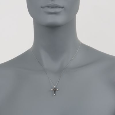 .45 ct. t.w. Black and White Diamond Cross Pendant Necklace In 14kt White Gold. 18" &mdash; Alt Image 2