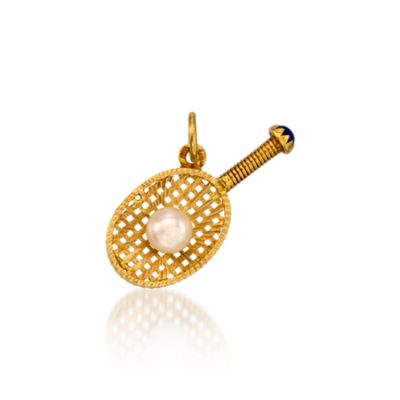 C. 1990 Vintage Cultured Pearl Racquetball Charm Pendant In 18kt Yellow Gold &mdash; Alt Image 1
