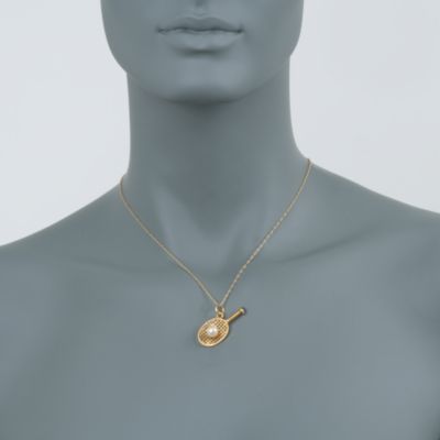 C. 1990 Vintage Cultured Pearl Racquetball Charm Pendant In 18kt Yellow Gold &mdash; Alt Image 2