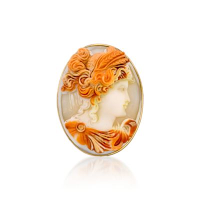 C.1980 Vintage Shell Cameo Pin/Pendant in 14kt Yellow Gold &mdash; Alt Image 1