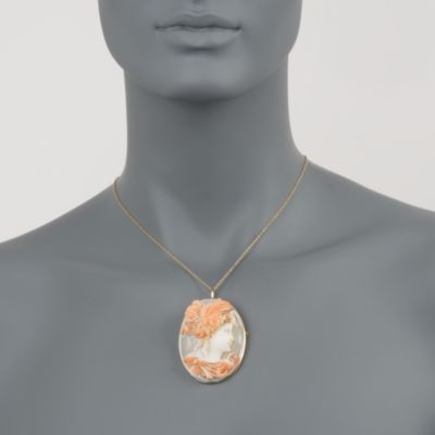 C.1980 Vintage Shell Cameo Pin/Pendant in 14kt Yellow Gold &mdash; Alt Image 2