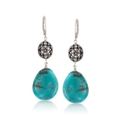 Turquoise Drop Earrings in Sterling Silver &mdash; Alt Image 1