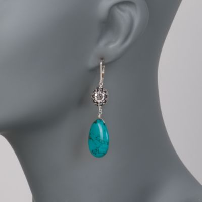 Turquoise Drop Earrings in Sterling Silver &mdash; Alt Image 2