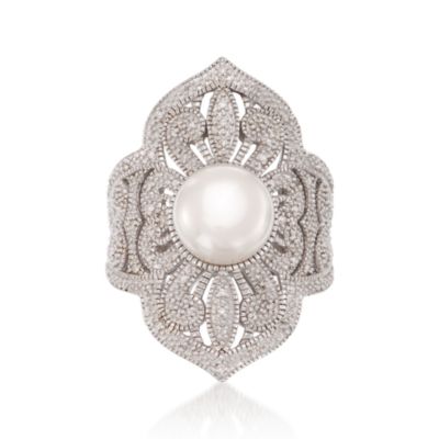 Pearl and .20 ct. t.w. Diamond Dinner Ring in Sterling Silver &mdash; Alt Image 1