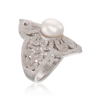 Pearl and .20 ct. t.w. Diamond Dinner Ring in Sterling Silver &mdash; Alt Image 3