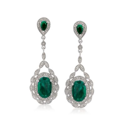 Classic Fashion Zirconia Drop Silver Open Bracelet Bangle on Emerald And  50 Ct  T W  Diamond Drop Earrings In Sterling Silver