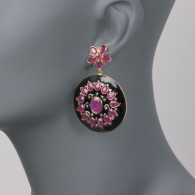 11.60 ct. t.w. Ruby and Black Enamel Statement Earrings With .85 ct. t.w. Diamonds in Vermeil. Drop Earrings &mdash; Alt Image 2