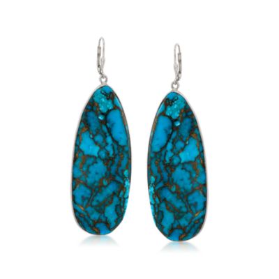Long Turquoise Teardrop Earrings in Sterling Silver &mdash; Alt Image 1