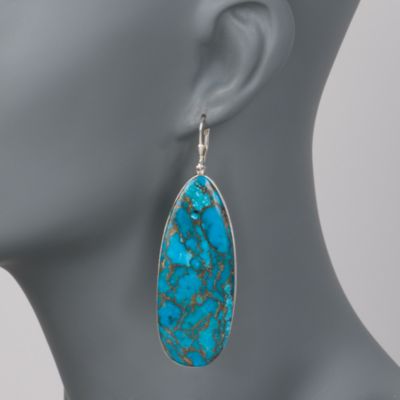 Long Turquoise Teardrop Earrings in Sterling Silver &mdash; Alt Image 2