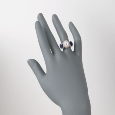 Cultured Pearl and 2.30 ct. t.w. Sapphire Ring With .20 ct. t.w. Diamonds In Sterling Silver &mdash; Alt Image 2