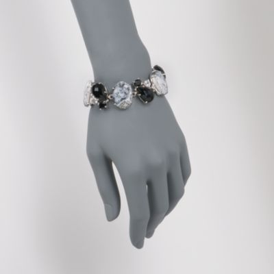 Black Onyx and Rock Crystal Bracelet With Opal in Sterling Silver. 7" &mdash; Alt Image 2
