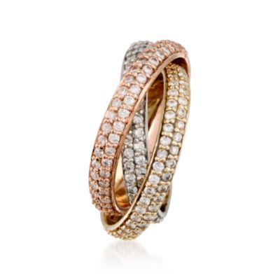 2.50 ct. t.w. Diamond Eternity Rolling Ring In 14kt Tri-Colored Gold &mdash; Alt Image 3