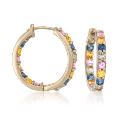 1.30 ct. t.w. Multicolored Sapphire In-And-Out Hoop Earrings In 14kt Yellow Gold &mdash; Alt Image 1