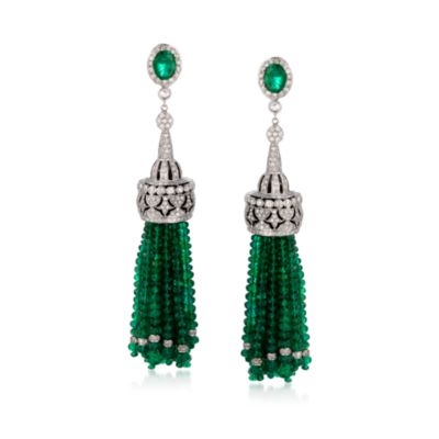 131.10 Emerald and 5.35 ct. t.w. Diamond Tassel Earrings In 18kt White Gold &mdash; Alt Image 1