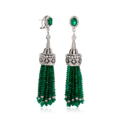 131.10 Emerald and 5.35 ct. t.w. Diamond Tassel Earrings In 18kt White Gold &mdash; Alt Image 3