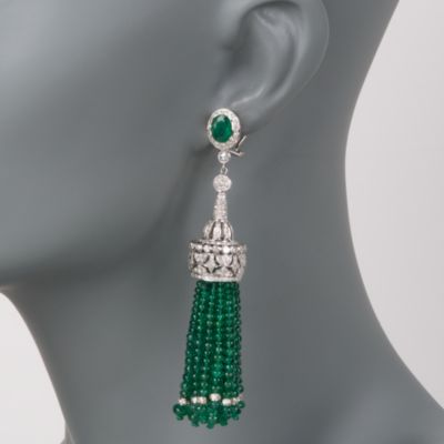 131.10 Emerald and 5.35 ct. t.w. Diamond Tassel Earrings In 18kt White Gold &mdash; Alt Image 2