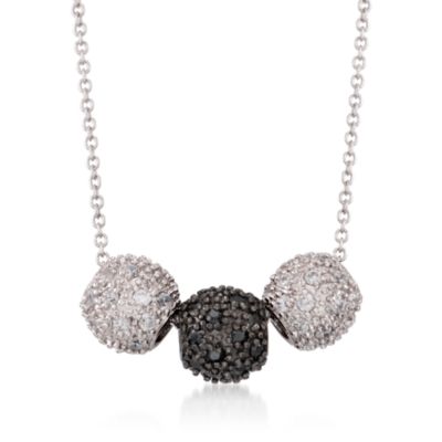 2.10 ct. t.w. Black and White CZ Bead Necklace in Sterling Silver &mdash; Alt Image 1