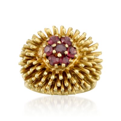 C.1970 Vintage .80 ct. t.w. Red Garnet Cluster Ring in 18kt Yellow Gold. Size 4.5 &mdash; Alt Image 1