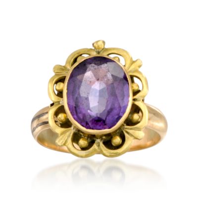 C.1950 Vintage Faux Sapphire Ring in 14kt and 18kt Yellow Gold. Size 5 &mdash; Alt Image 1