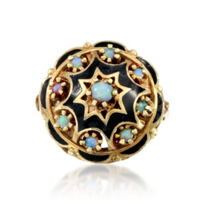 C. 1970 Vintage Opal Ring With Enamel in 14kt Yellow Gold. Size 6 &mdash; Alt Image 1