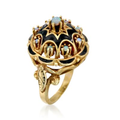 C. 1970 Vintage Opal Ring With Enamel in 14kt Yellow Gold. Size 6 &mdash; Alt Image 3