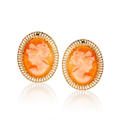 C. 1970 Vintage Shell Cameo Earrings in 14kt Yellow Gold &mdash; Alt Image 1