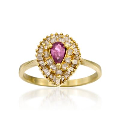 C.1990 Vintage .30 Carat Ruby and .50 ct. t.w. Diamond Ring in 14kt Yellow Gold. Size 5 &mdash; Alt Image 1