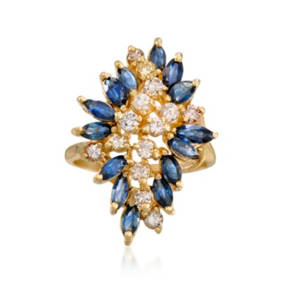 C.1970 Vintage 2.10 ct. t.w. Sapphire and .85 ct. t.w. Diamond Ring in 14kt Yellow Gold. Size 7.5 &mdash; Alt Image 1