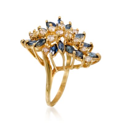 C.1970 Vintage 2.10 ct. t.w. Sapphire and .85 ct. t.w. Diamond Ring in 14kt Yellow Gold. Size 7.5 &mdash; Alt Image 3