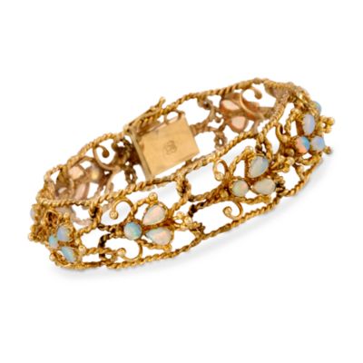 C.1970 Vintage Openwork Opal Bracelet In 14kt Yellow Gold. 7.75" &mdash; Alt Image 1