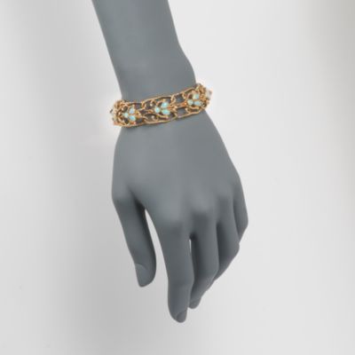 C.1970 Vintage Openwork Opal Bracelet In 14kt Yellow Gold. 7.75" &mdash; Alt Image 2