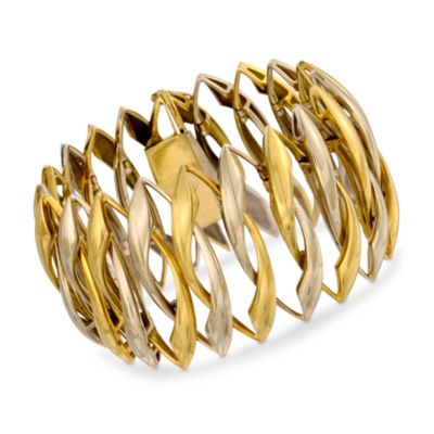 C. 1970  Vintage 18kt Two-Tone Gold Open Navette Link Bracelet. 7.25" &mdash; Alt Image 1