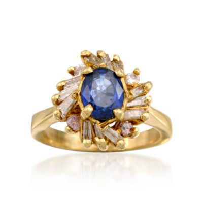 C. 1990 Vintage 1.15 Carat Sapphire and .15 ct. t.w. Diamond Ring in 14kt Yellow Gold. Size 4.75 &mdash; Alt Image 1