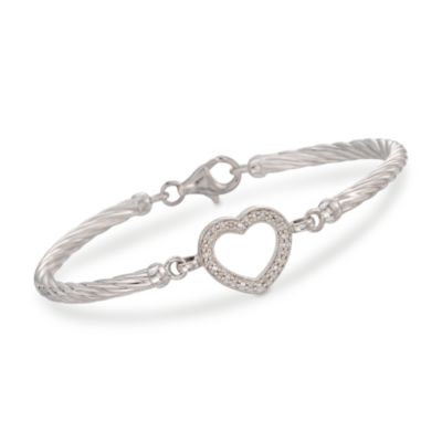 Diamond Heart Cable Bracelet In Sterling Silver &mdash; Alt Image 1