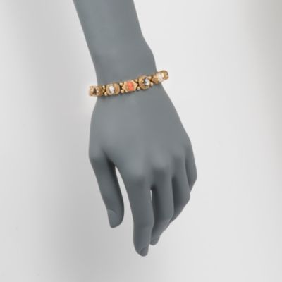 C. 1980 Vintage Coral and Shell Bracelet With Mother-Of-Pearl In 14kt Yellow Gold    . 7" &mdash; Alt Image 2