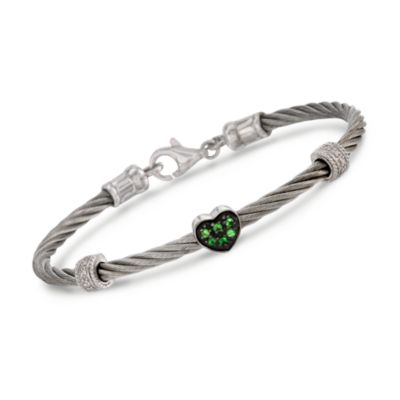 .10 ct. t.w. Green Garnet Heart Bracelet in Stainless and Sterling Silver. 8" &mdash; Alt Image 1