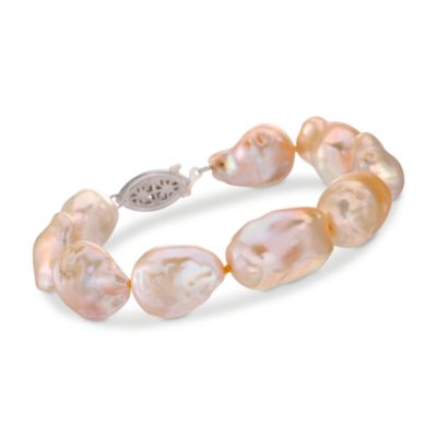 13-15mm Peach Cultured Baroque Pearl Bracelet in Sterling Silver &mdash; Alt Image 1