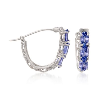 1.50 ct. t.w. Tanzanite Hoop Earrings In 14kt White Gold &mdash; Alt Image 1