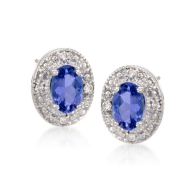 1.00 ct. t.w. Tanzanite Stud Earrings With Diamonds in 14kt White Gold &mdash; Alt Image 1