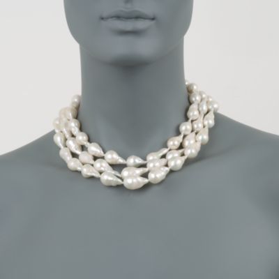 12-13mm Multi-Strand Baroque Cultured Pearl Necklace With 14kt Yellow Gold Clasp. 16" &mdash; Alt Image 2