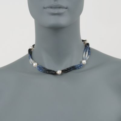 9-10mm Cultured Pearl and Sapphire Bead Necklace With 14kt Yellow Gold &mdash; Alt Image 2