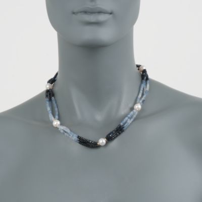 9-10mm Cultured Pearl and Sapphire Bead Necklace With 14kt Yellow Gold &mdash; Alt Image 3