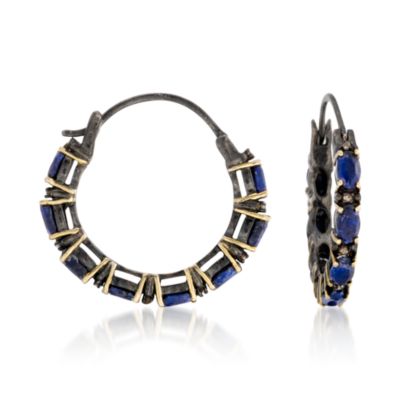 4.80 ct. t.w. Sapphire Hoop Earrings With Diamonds In Two-Tone &mdash; Alt Image 1