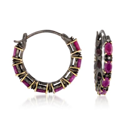 4.80 ct. t.w. Ruby Hoop Earrings With Diamonds In Two-Tone &mdash; Alt Image 1
