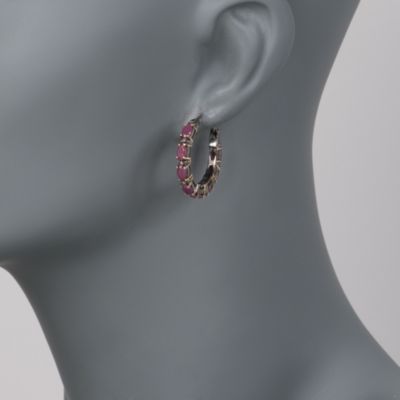 4.80 ct. t.w. Ruby Hoop Earrings With Diamonds In Two-Tone &mdash; Alt Image 2