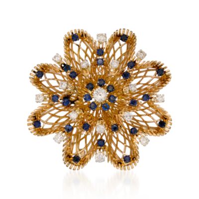 C. 1970 Vintage Cartier 2.40 ct. t.w. Sapphire and 1.90 ct. t.w. Diamond Pin In  14kt Yellow Gold &mdash; Alt Image 1