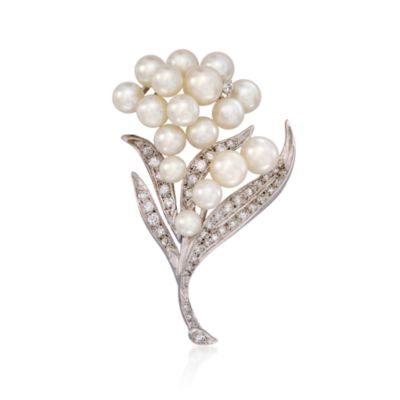 C. 1980 Vintage 5-7mm Cultured Pearl and 1.25 ct. t.w. Diamond Pin in 14kt White Gold &mdash; Alt Image 1