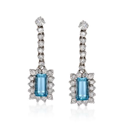 C. 1990 Vintage 4.80 ct. t.w. Aquamarine and 4.10 ct. t.w. Diamond Drop Earrings In 14kt White Gold &mdash; Alt Image 1