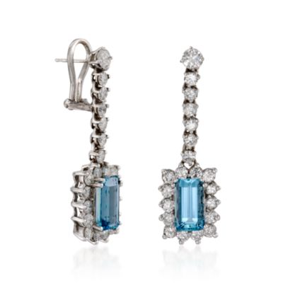 C. 1990 Vintage 4.80 ct. t.w. Aquamarine and 4.10 ct. t.w. Diamond Drop Earrings In 14kt White Gold &mdash; Alt Image 3