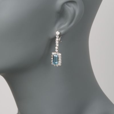 C. 1990 Vintage 4.80 ct. t.w. Aquamarine and 4.10 ct. t.w. Diamond Drop Earrings In 14kt White Gold &mdash; Alt Image 2